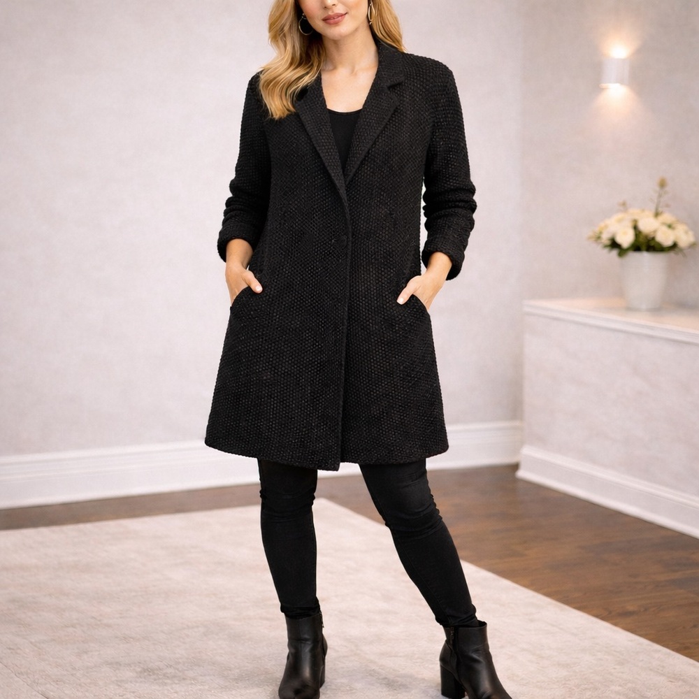 Kontatto Italian Alpaca Blend Knit Coatigan Black Longline Size L